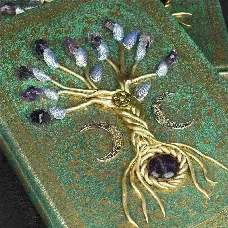 Simple Lucky Tree Pattern Personalized Creative Inlaid Natural Crystal Gem Journal Hard cover  Note book - EX-STOCK CANADA