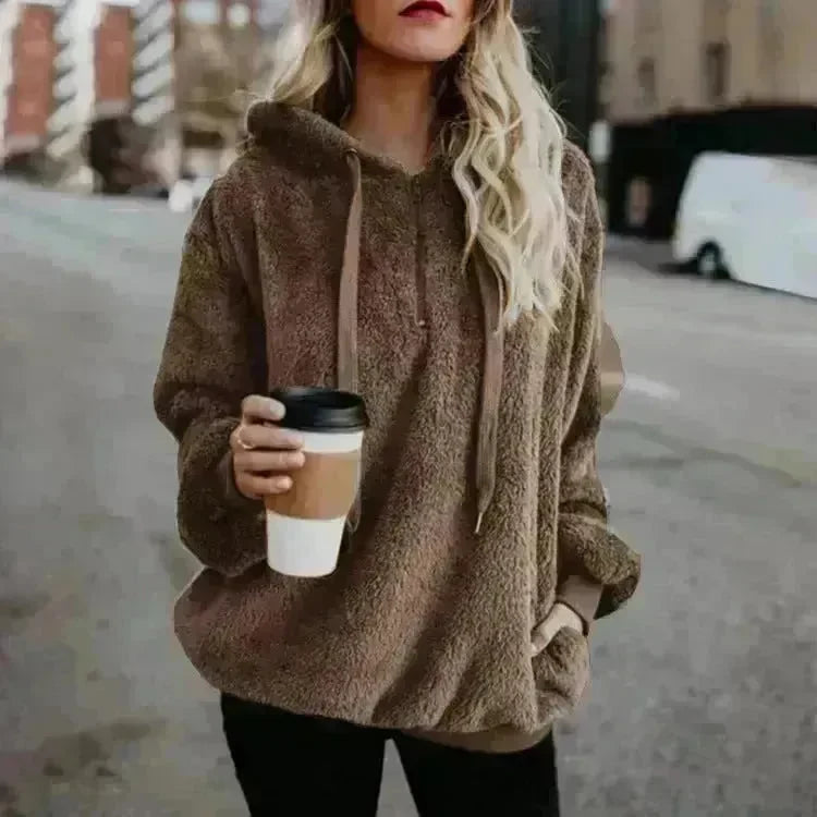Women's Polerones Fleece Hoodie Pullover fall Winter Zipper Pocket Sweatshirt - EX-STOCK CANADA