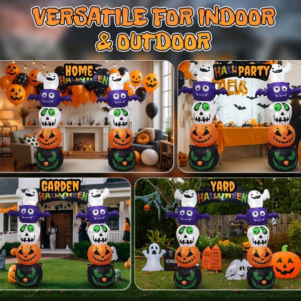 8.2ft Stacking Head Arch, 7pcs White LED Lights, Halloween Inflatable Decoration 12V - EX-STOCK Canada