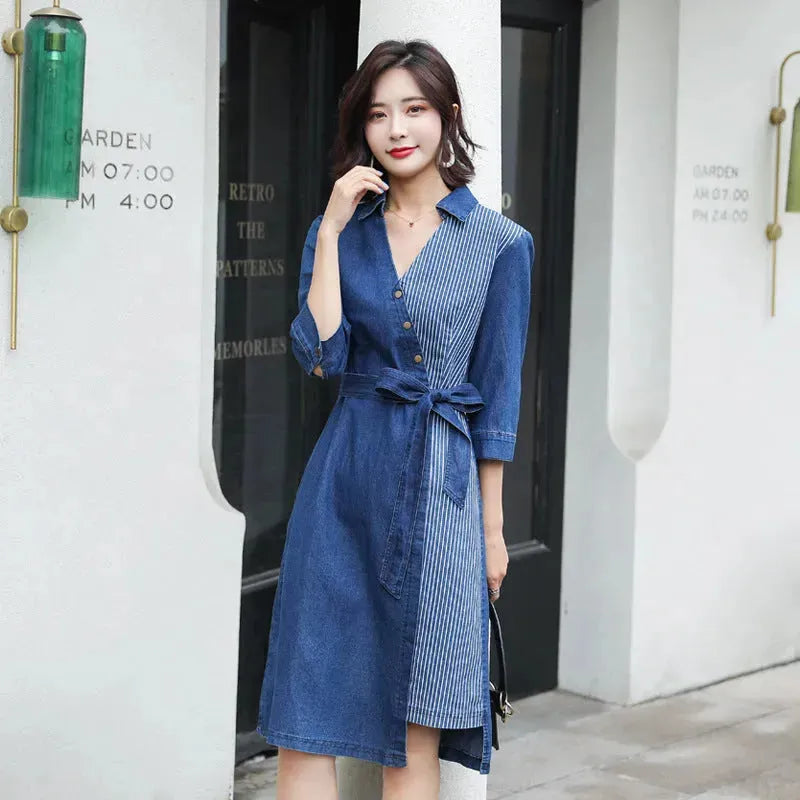 Casual Fashion Slim denim Wrap dress - EX-STOCK CANADA