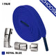 Blue shoelace set with silver lace locks on a white background