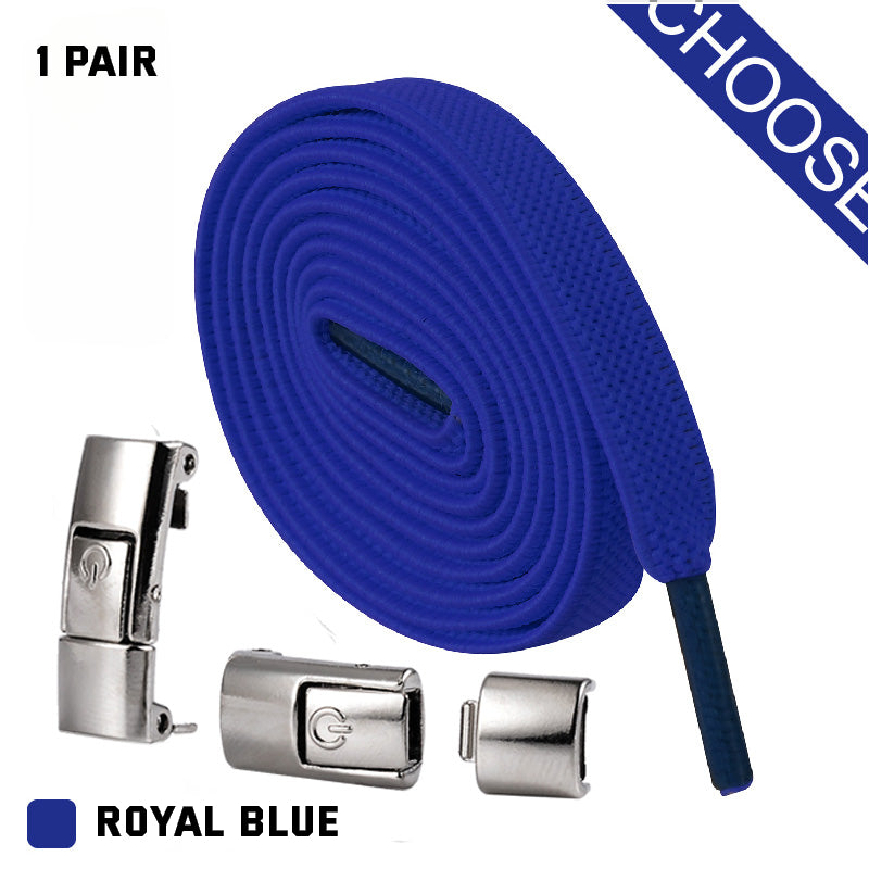 Blue shoelace set with silver lace locks on a white background