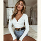 Sexy Women Ladies Summer Slim Crop Tops Long Sleeve T Shirt Casual Solid V Neck Knitted Short Tops - EX-STOCK CANADA