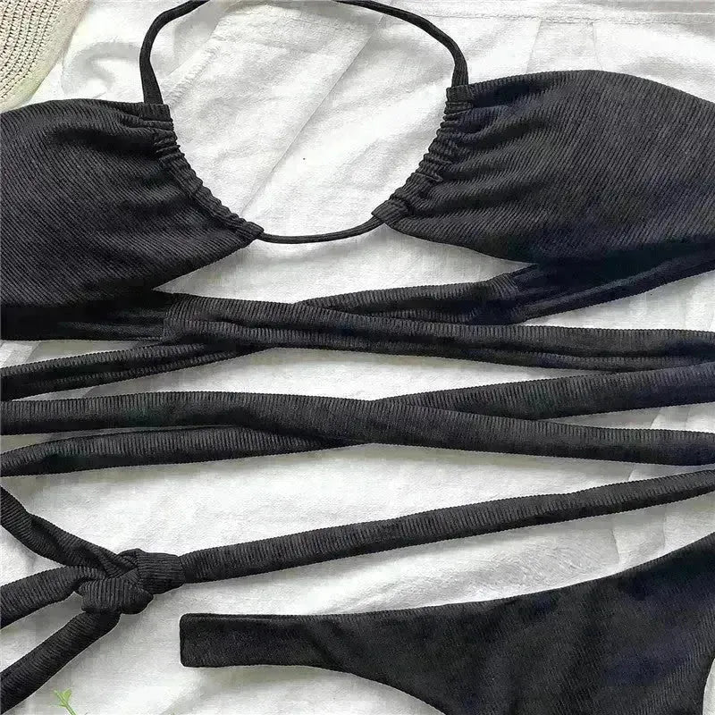 Solid Color Swimsuit Women Strappy Swimsuit Charming Bikini - EX-STOCK CANADA