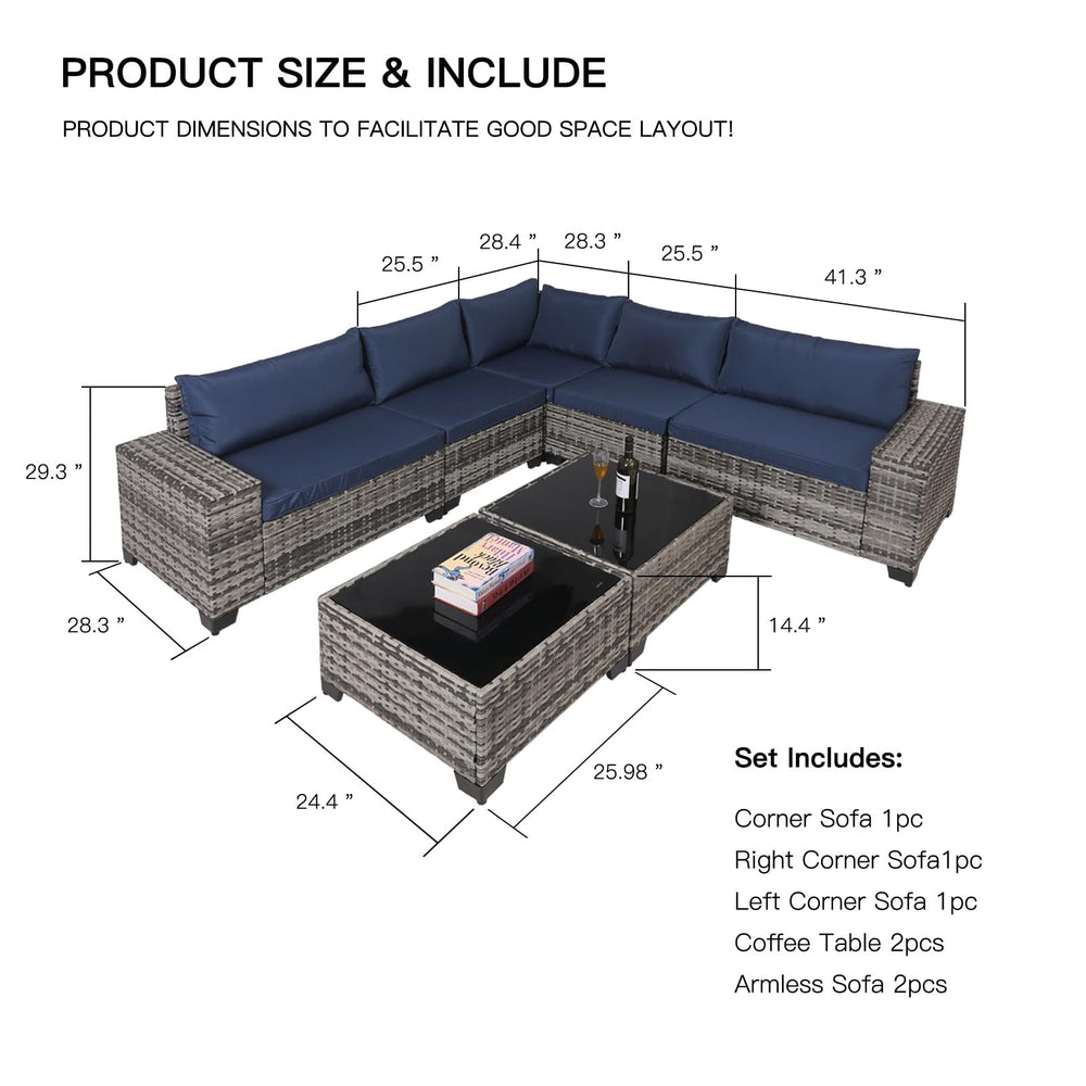 7-Piece Outdoor Patio Furniture Sets, All-Weather Wicker Rattan Sectional Sofa, Modern Two Glass Coffee Table And Washable Seat Cushion EX-STOCK Canada 