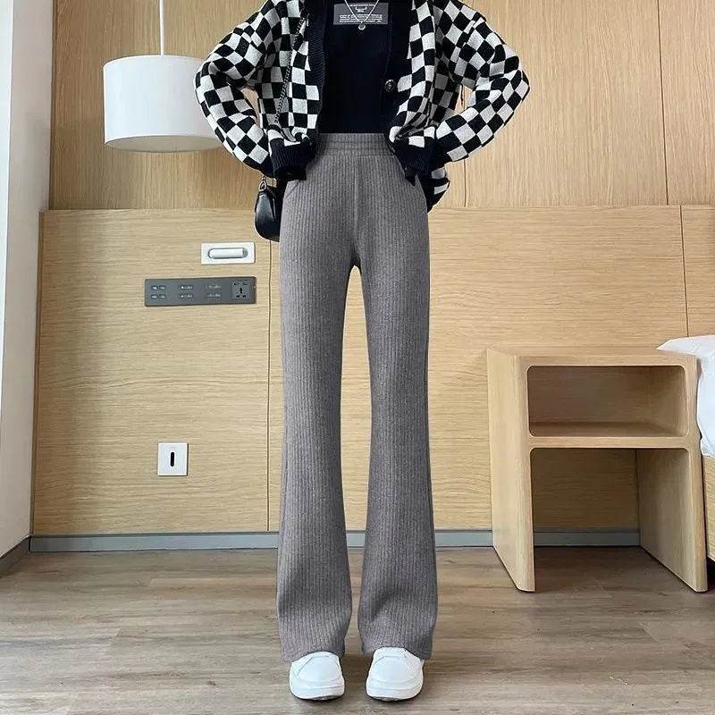 All-matching Straight Casual Fleece And Thick Slightly Flared Wide-leg trouser Pants For Women - EX-STOCK Canada