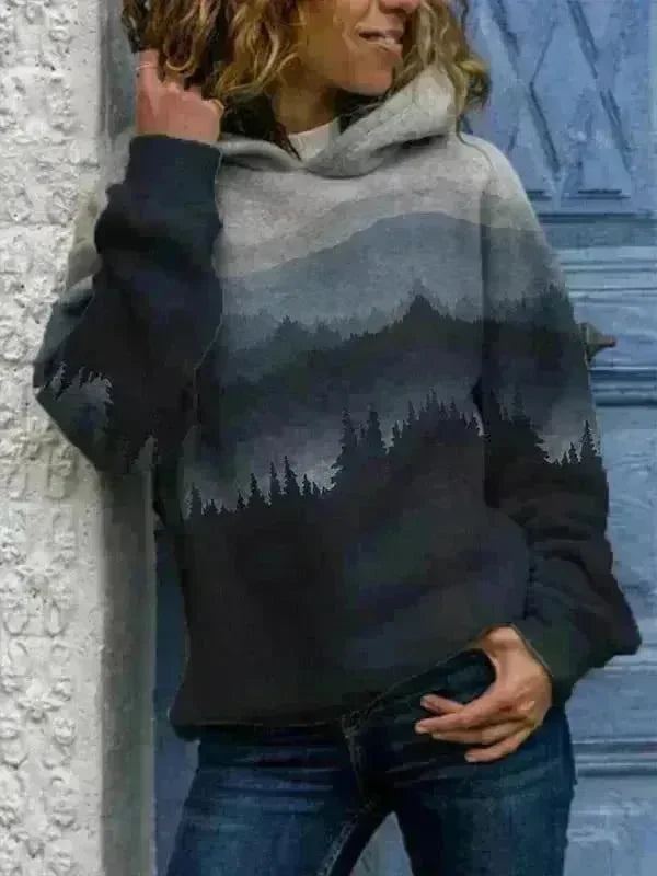 Hooded Long Sleeve Digital Printing Loose Casual Sweater For Women - EX-STOCK CANADA
