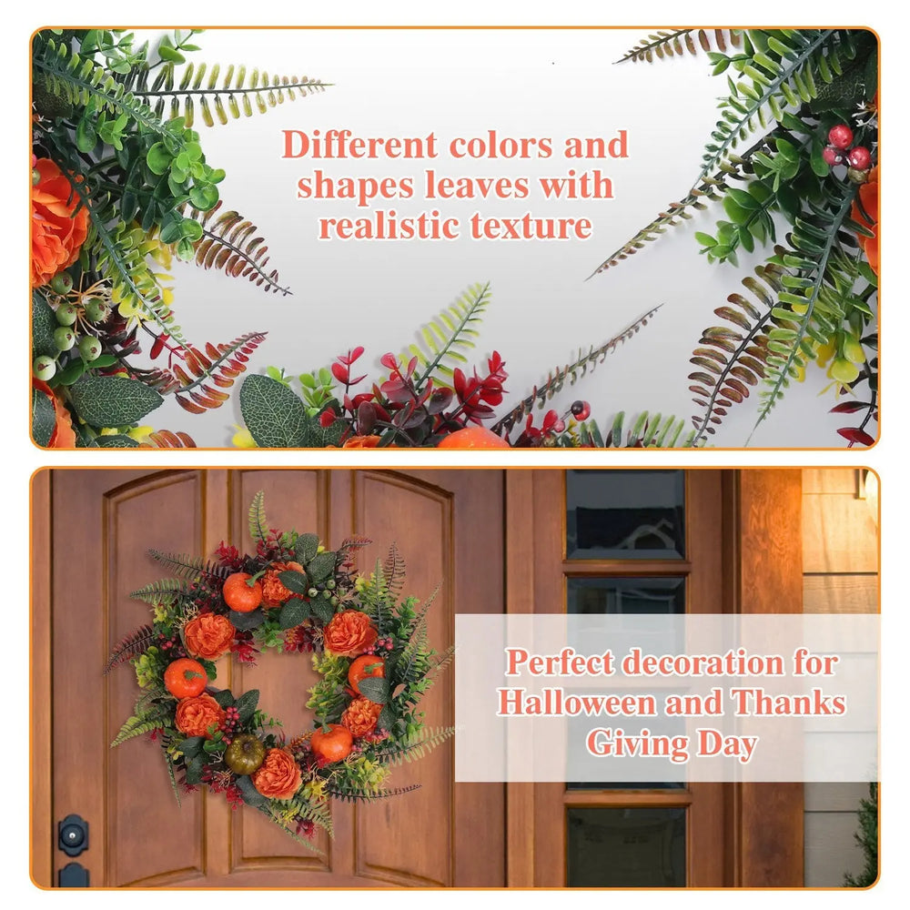 1Pc 17.71IN Autumn Wreath With Pumpkin Mixed Leaves Berries Flowers Fall Decoration For Indoor Outdoor Window Wall Front Door In Halloween Thanks Giving Day - EX-STOCK Canada