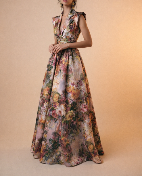 Robe Maxi Boule Sans Manches Imprimée de Fleurs pour Femmes – Robe de Garden-Party à Col en V Profond | Tailles XS–2XL