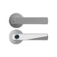 Modern door handles with electronic components on a white background