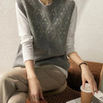 Cashmere Jacquard Sleeveless Round Neck Knitted Sweater Vest for Women - EX-STOCK Canada