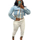Short Frayed Denim Jacket Women Chain Fashion Style - EX-STOCK CANADA