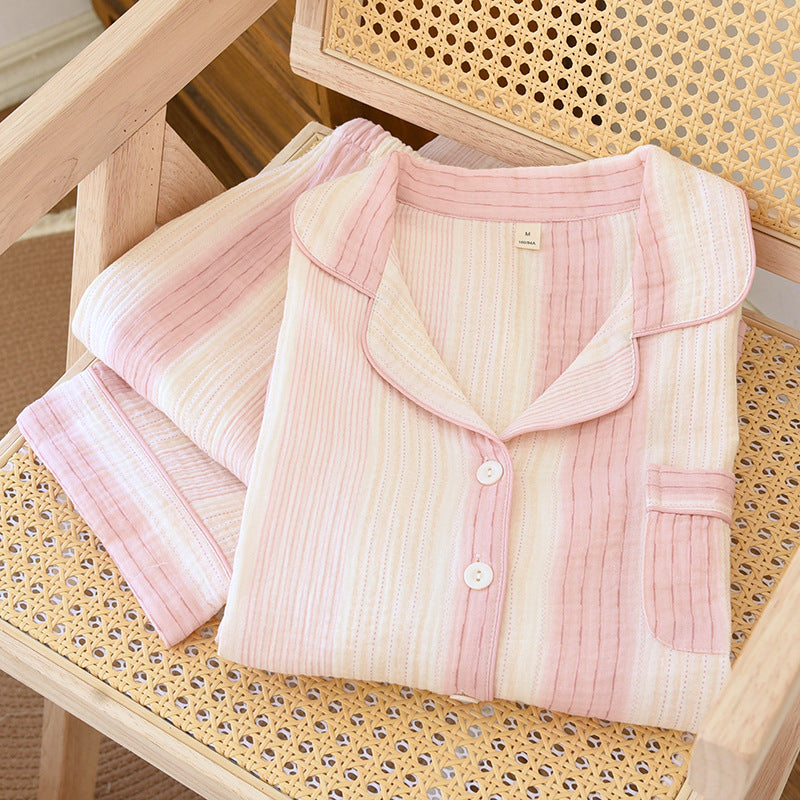 Cotton Yarn Dream Striped Pajama Set – Long Sleeve Top & Trousers | Blue & Pink