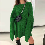 Casual Oversize Hip pop style Round neck Knitted Twist Sweater dress - EX-STOCK Canada