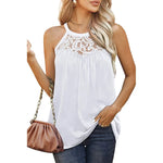 Elegant Women Casual Sleeveless Summer lace cotton Halter neck blouse top - EX-STOCK CANADA