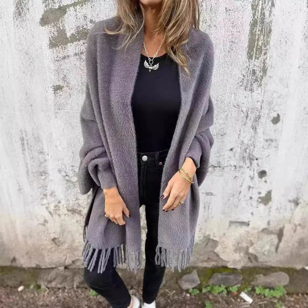 Women's Cashmere Tassel Knitted Batwing Sleeve Kimono Cardigan Jacket Outwear - EX-STOCK Canada