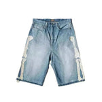 Hip Hop Bones bordados pantalones cortos de mezclilla casual para hombres pantalones cortos de jeans para hombres