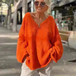 Women's Fashion V-neck Long-sleeve Knitwear 2-color Sweater dress - EX-STOCK CANADA