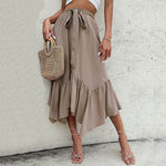 Women's Mid-length Lace-up Irregular Stitching Ruffle Midi Skirt - EX-STOCK Canada