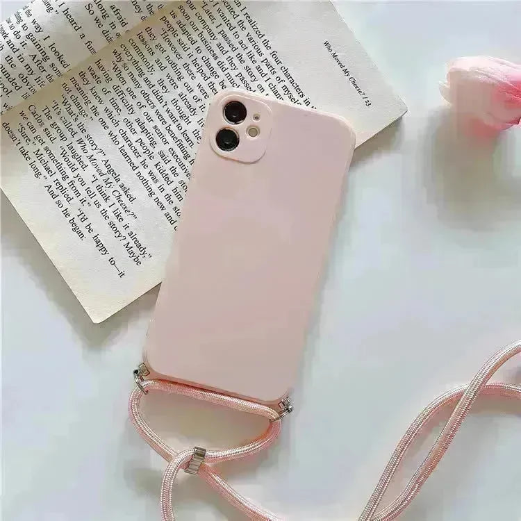 Solid Color Diagonal Lanyard Phone Case Silicone Couple Phone Case - EX-STOCK CANADA