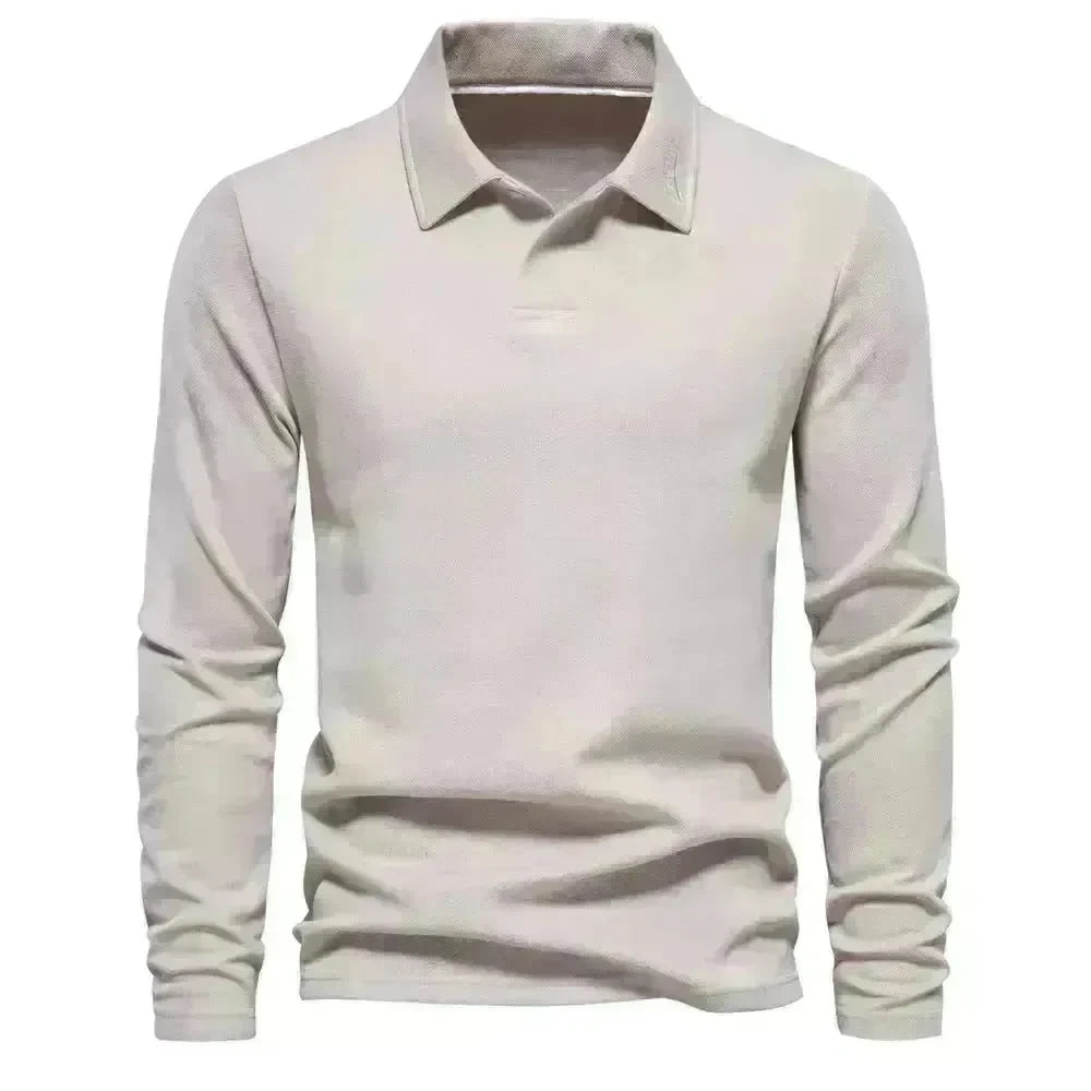 Fashion Plain Lapel Long-sleeved Polo Shirt Men's Casual Autumn Polo sweatshirt - EX-STOCK CANADA