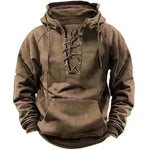 Men's Outdoor Retro Lace-up Hooded Long-sleeved T-shirt Casual Pullover top sweatshirt - EX-STOCK CANADA