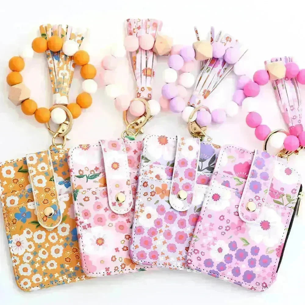 Women's Flora Print Tassel Leather Card Holder Wallet - EX-STOCK CANADA