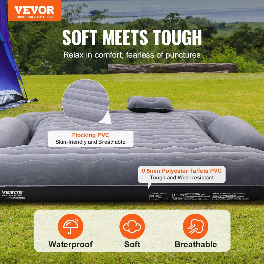 Truck Bed Air Mattress, For 6-6.5 Ft Full Size Truck Beds, Inflatable Air Mattress Camping Bed With 12V Air 2 Pillows, Carry Bag, For Chevrolet Silverado, Dodge Ram, Ford EX-STOCK