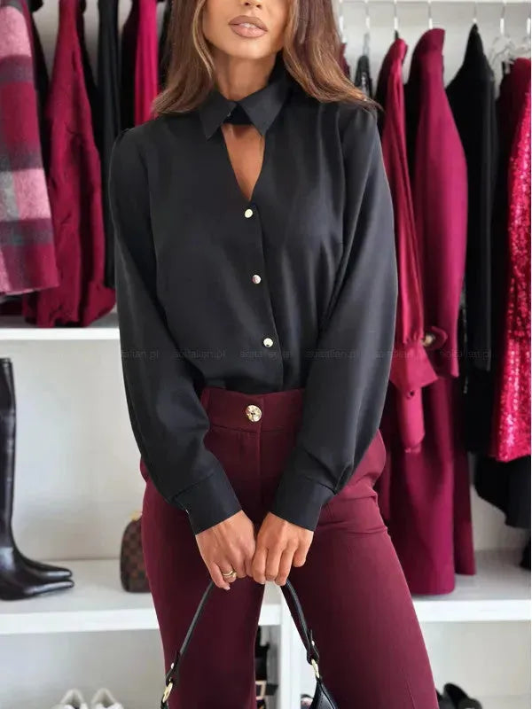 Elegant Fashion Button Long Sleeve business Office Formal Work Shirt For Women - EX-STOCK CANADA
