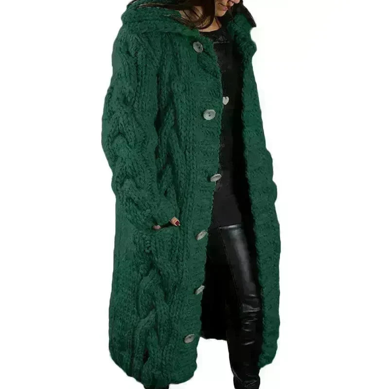Chunky Long Knitted Hoodie winter Long Cardigan  sweater Jacket women - EX-STOCK CANADA
