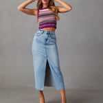 Women's Fashion Slimming front split Midi Denim Skirt - EX-STOCK Canada
