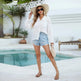 White lace Button down Long Sleeve Beach Blouse Shirt - EX-STOCK CANADA