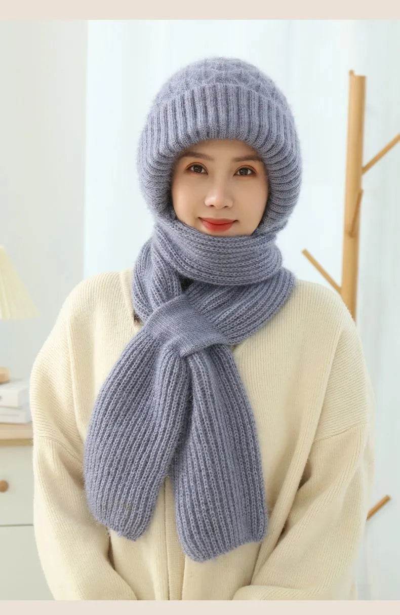 Women's Fleece-lined Scarf And Hat Winter Warm Knitted Hat Scarf - EX-STOCK Canada