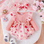 One-piece Romper Pants Bow Headdress Suit Baby girl casual pink romper with head bowtie - EX-STOCK Canada