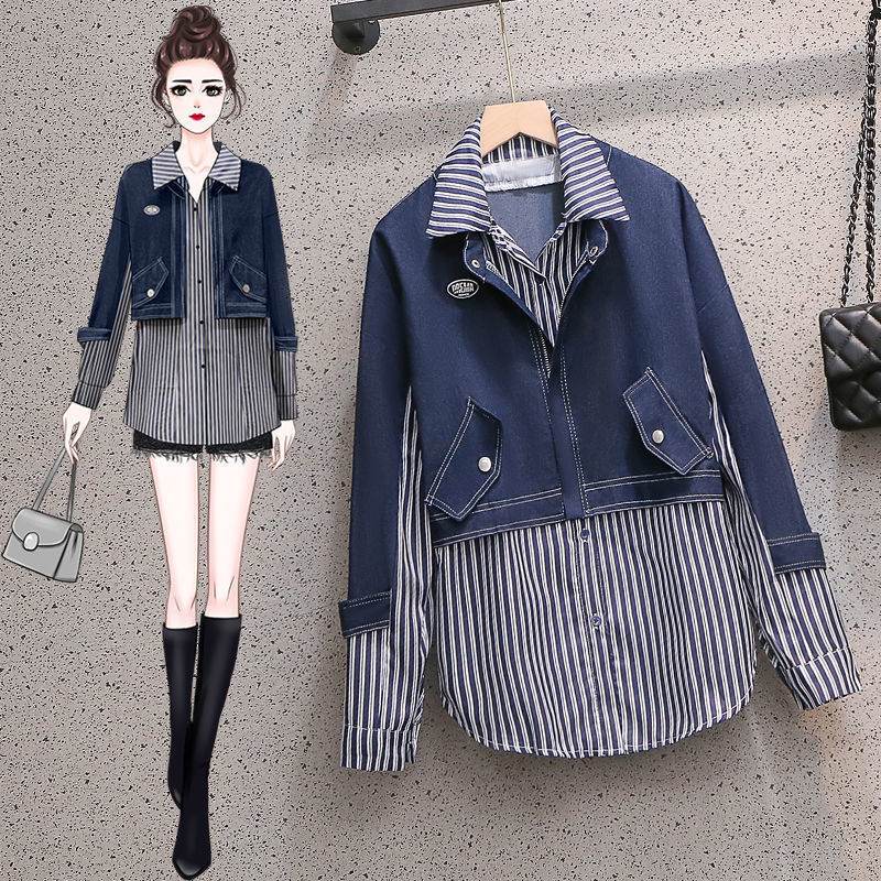 Casual Denim Jacket Fake Two-piece Suit Women EX-STOCK Canada 