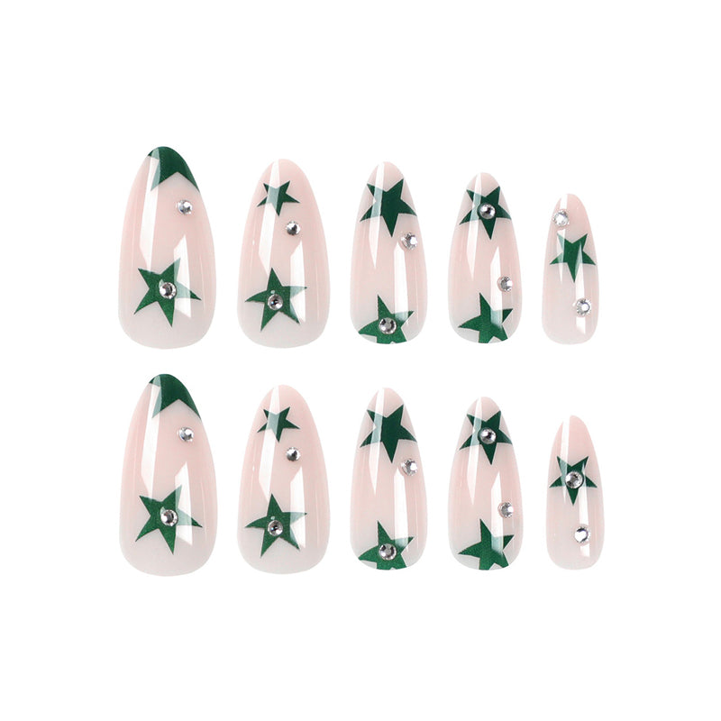 24 PCS Green Star Nail Art, Length Long Water Pipe Fake Nails, Had Nail Tips False Nail EX-STOCK Canada 