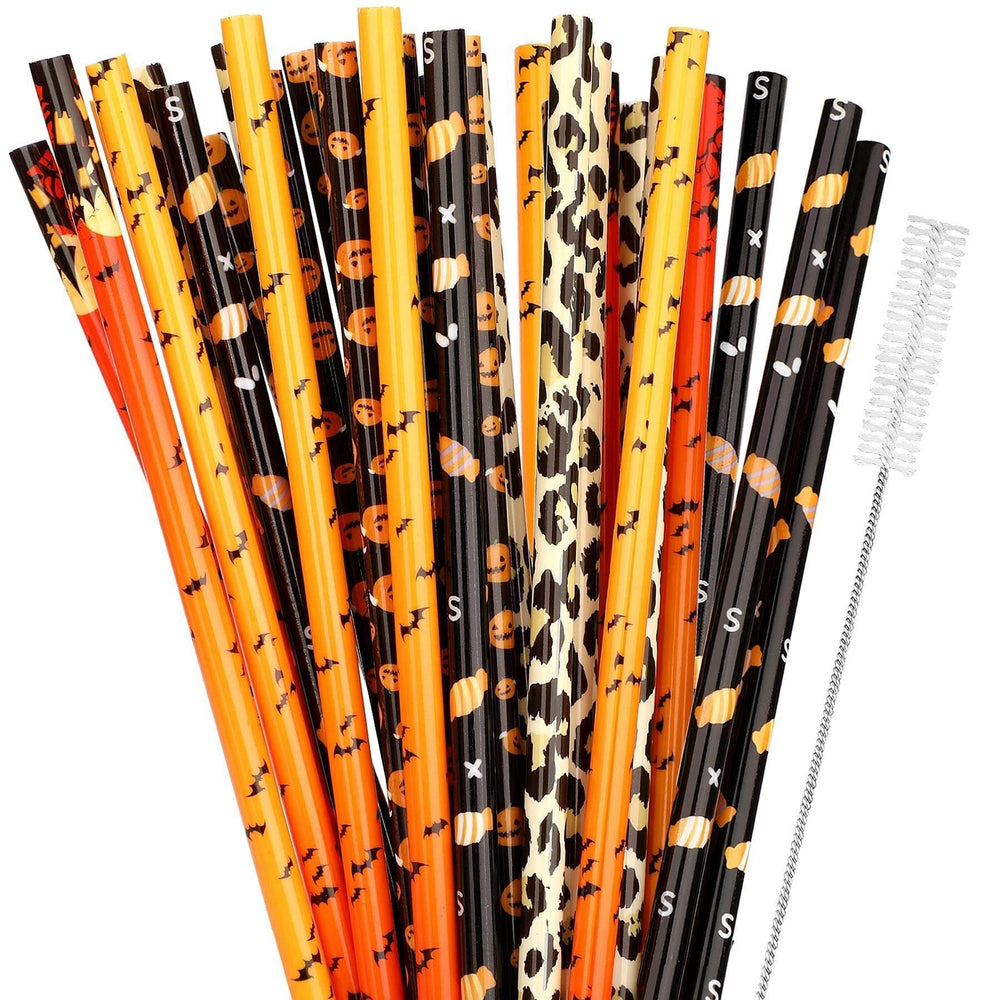 40 Pack Of 9 Inch BPA-Free Halloween Reusable Straws With Colorful Stripe Print Hard Straws For Mason Jars, Mason Glasses, Home Or Party Use, Comes With A Cleaning Brush-Selling On Amazon Is Prohibite - EX-STOCK Canada