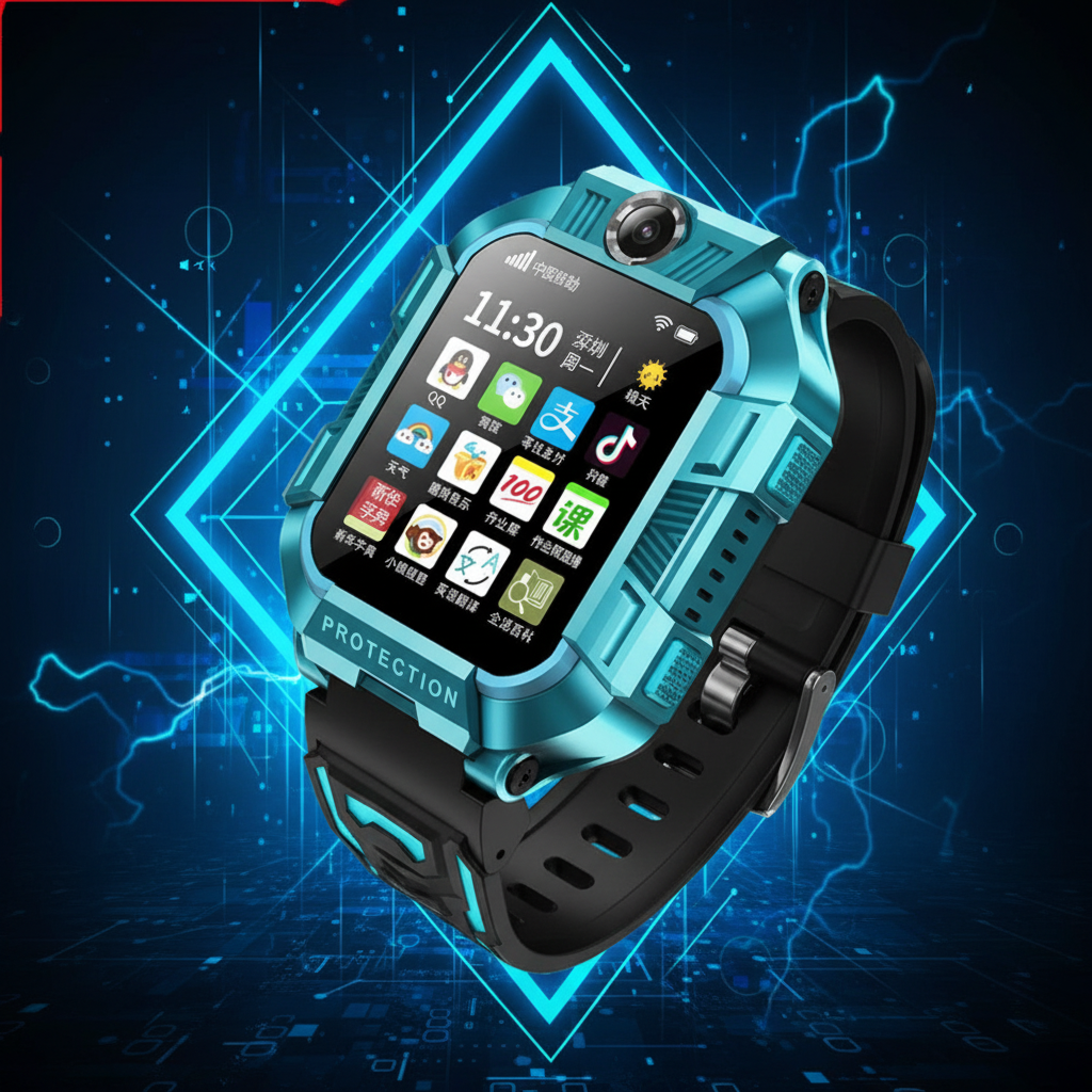 A63 Kids 4G Smart Watch – GPS, Waterproof, Camera, Green & Purple 