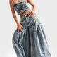 Strapless Denim Lace-Up Corset Crop Top & Balloon Wide-Leg Pants Set – Washed Blue Denim | Sizes S–2XL