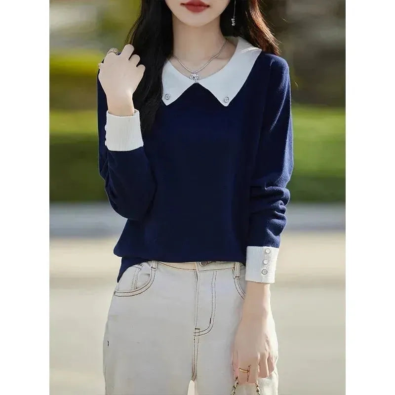 Lapels Bottoming Sweater blouse top For Women - EX-STOCK CANADA