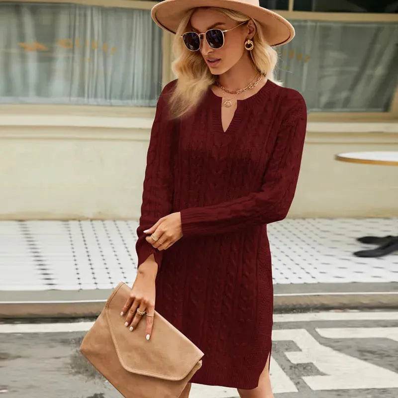Autumn Winter Slim fit Twisted Split Mini Knitted Wool Sweater Dress - EX-STOCK Canada