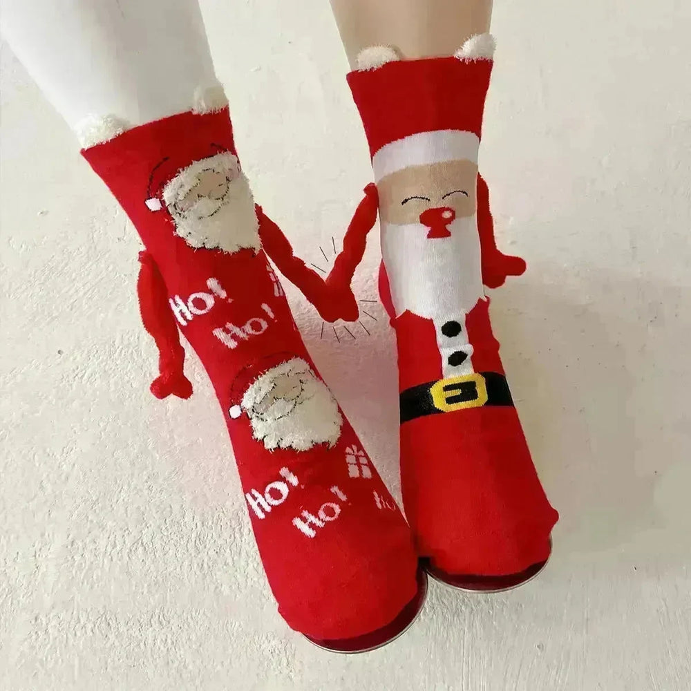 Christmas Magnetic Socks Cute Elk Santa Claus Snowman Hand-holding Socks For Couple - EX-STOCK CANADA