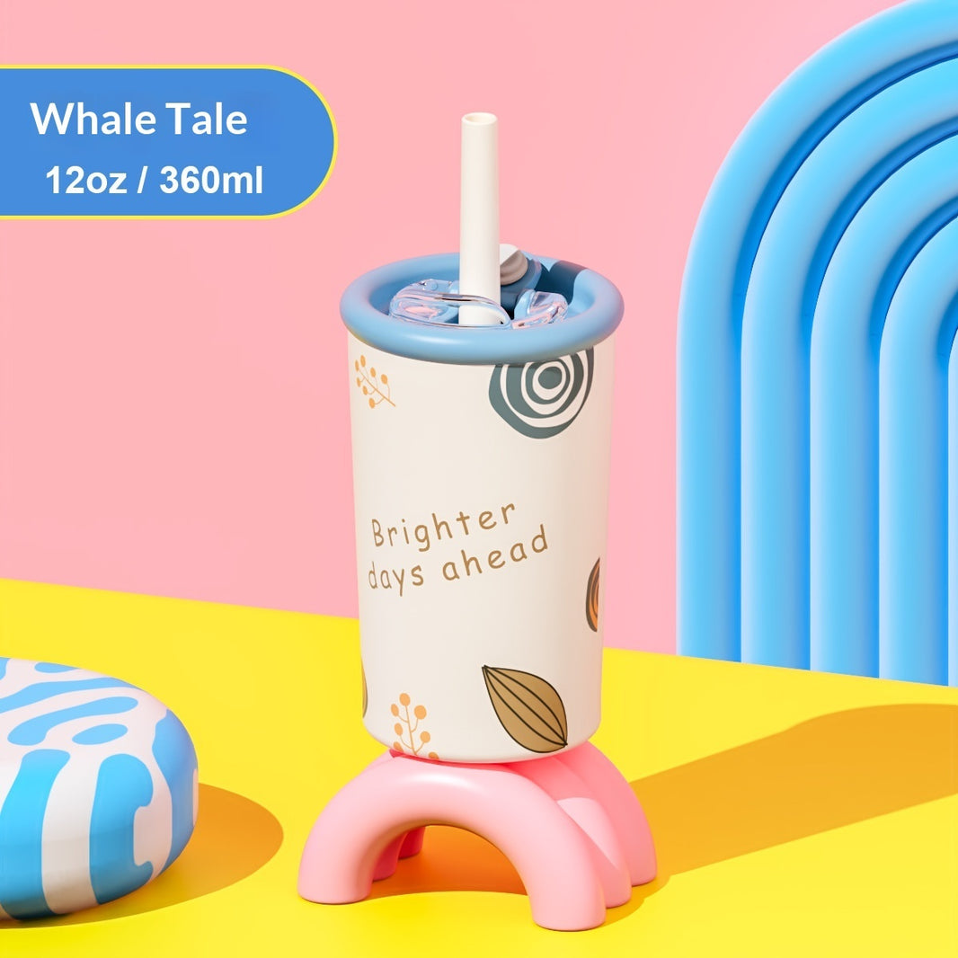 Gobelet à paille en acier inoxydable isolé pour enfants – gobelet anti-fuite de 360 ml avec jolis motifs | 6 styles