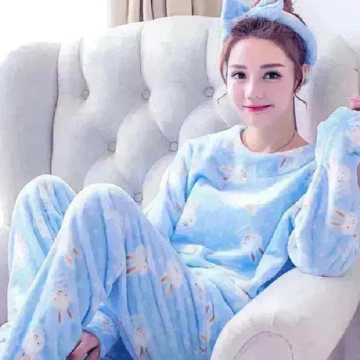 Women Coral Velvet Fleece Pajamas Fall Winter Loungewear Flannel  Sleepwear - EX-STOCK CANADA