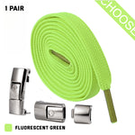 Fluorescent green shoelace set with metal lace locks on a white background