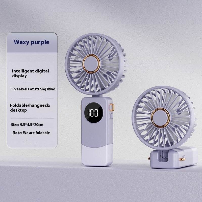 Handheld Fan Digital Display Hanging Neck Folding Charging - EX-STOCK Canada