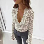 Flowers Lace Long Sleeve Top Y2K Fashion Slim Bottoming Crop Top for Women Casual Lace Top for Women - EX-STOCK CANADA
