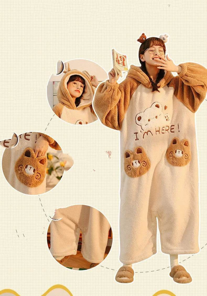 One Piece Pajamas Women's Coral Wool In Winter - EX-STOCK Canada