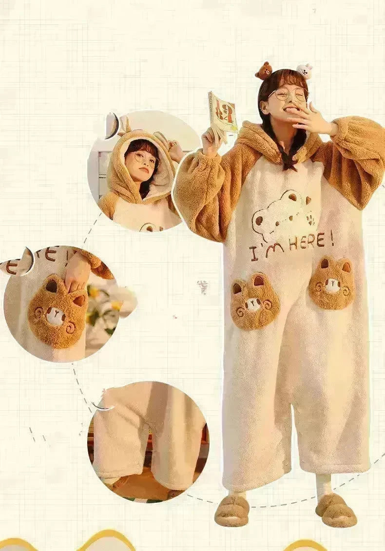 One Piece Pajamas Women's Coral Wool In Winter - EX-STOCK CANADA