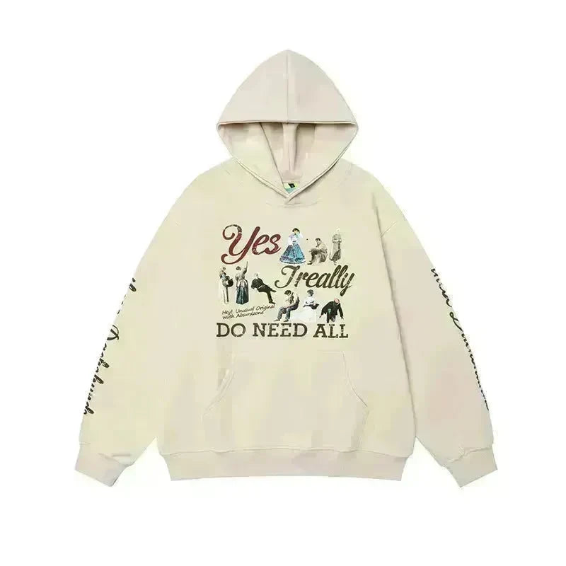 American Retro Washed Distressed Cartoon Letter Print Pullover Hoodie Sweatshirt - EX-STOCK CANADA